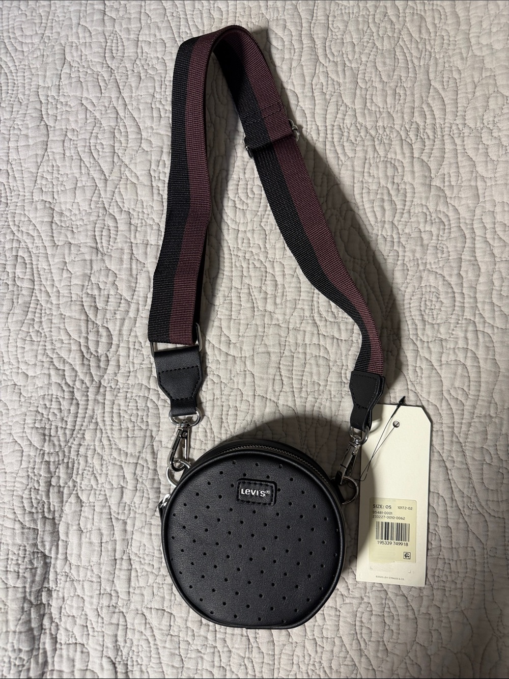 Levi's Black Round Crossbody with Burgundy-Striped Strap